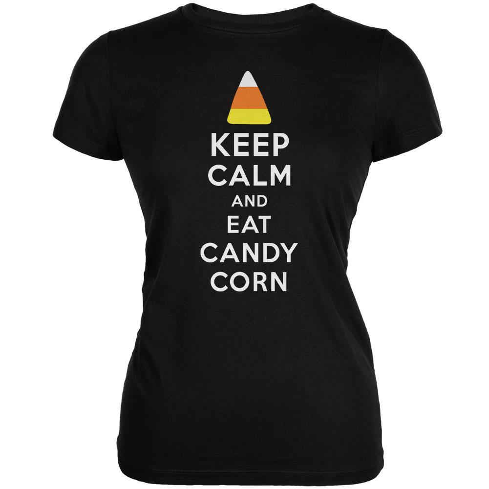Halloween Keep Calm Candy Corn Black Juniors Soft T-Shirt
