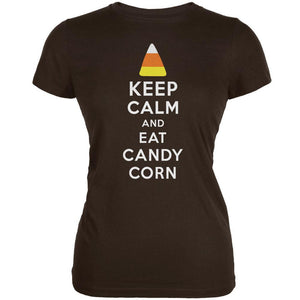 Halloween Keep Calm Candy Corn Brown Juniors Soft T-Shirt
