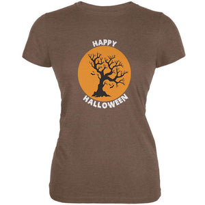 Happy Halloween Tree Silhouette Heather Brown Juniors Soft T-Shirt