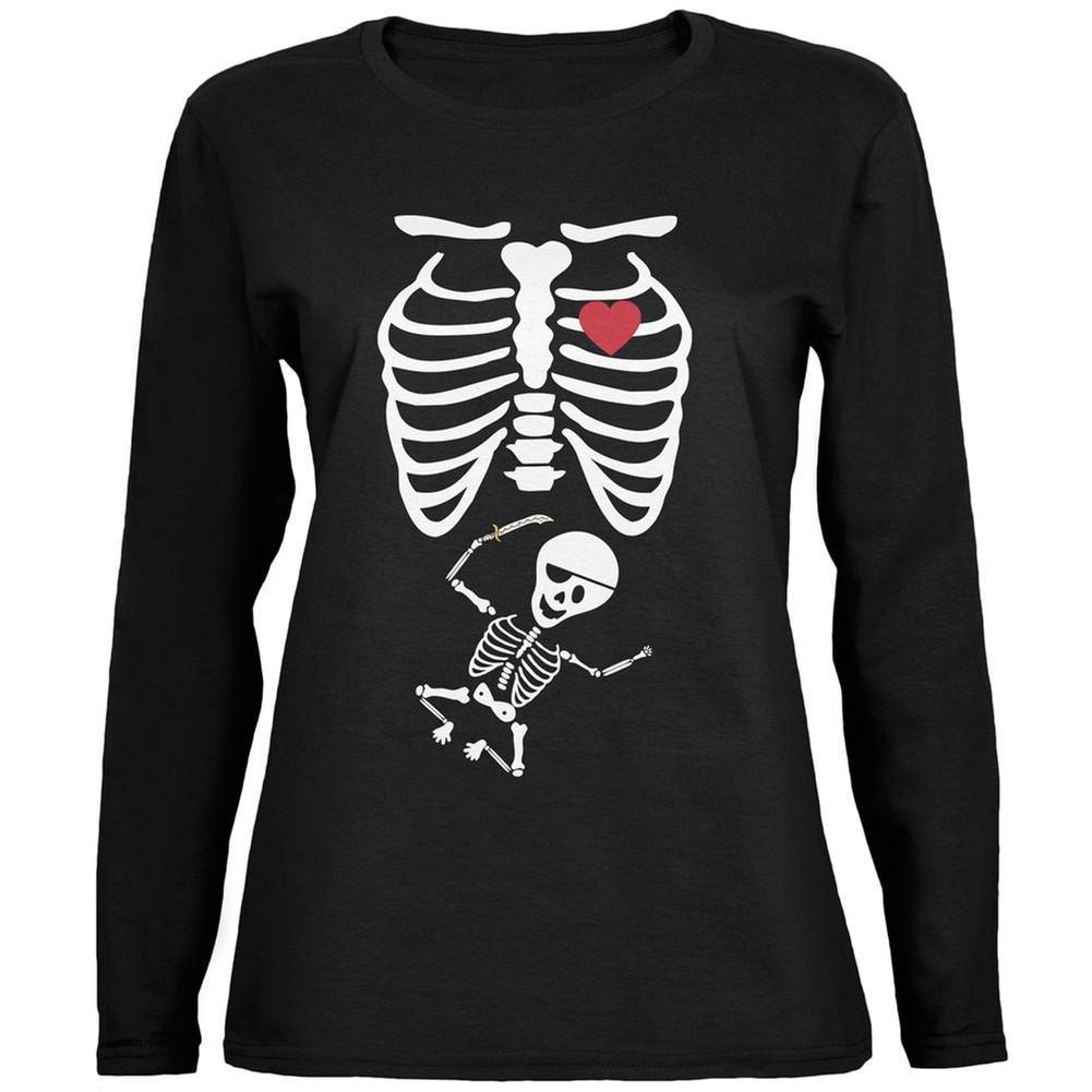 Pirate Halloween Skeleton Baby Black Womens Long Sleeve T-Shirt