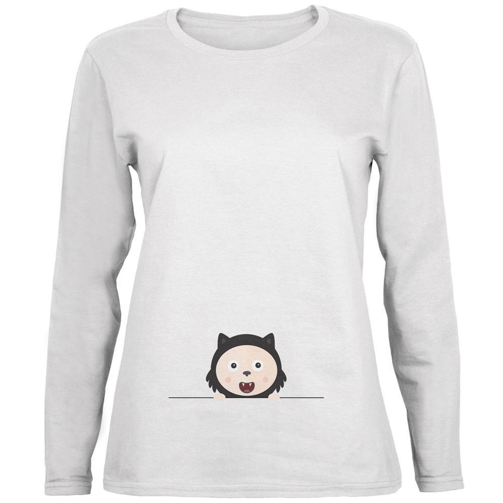 Halloween Black Cat Baby White Womens Long Sleeve T-Shirt