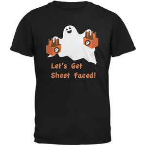 Halloween Ghost Sheet Faced Black Adult T-Shirt