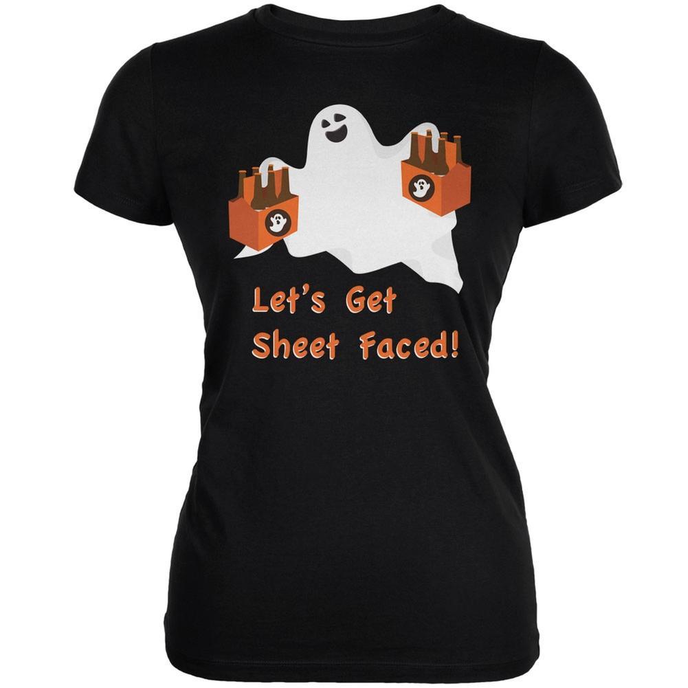 Halloween Ghost Sheet Faced Black Juniors Soft T-Shirt