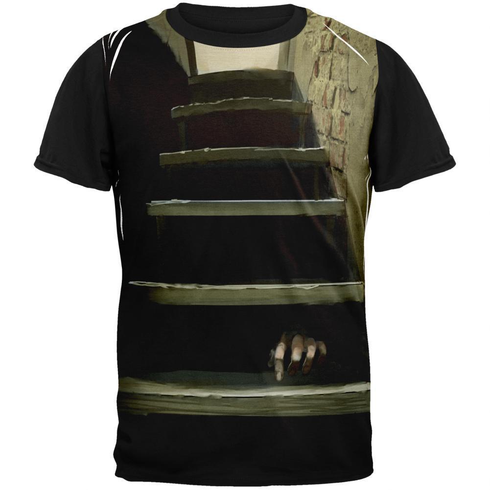 Halloween Nightmare Under the Stairs Adult Black Back T-Shirt