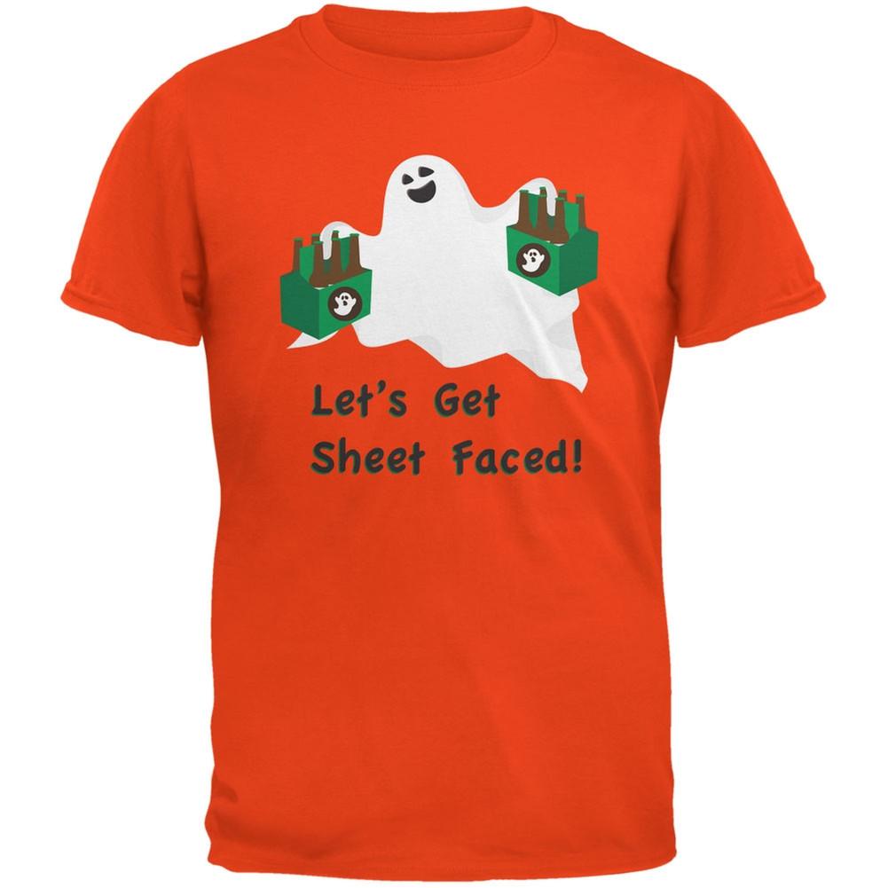 Halloween Ghost Sheet Faced Orange Adult T-Shirt