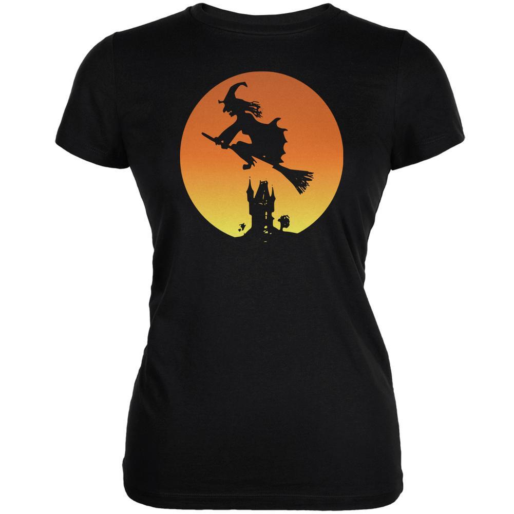 Halloween Witch Sunset Black Juniors Soft T-Shirt