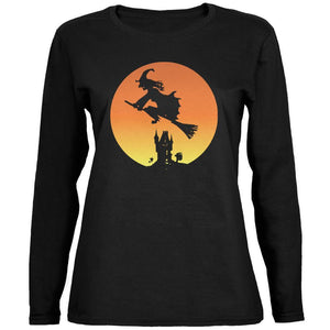Halloween Witch Sunset Black Womens Long Sleeve T-Shirt