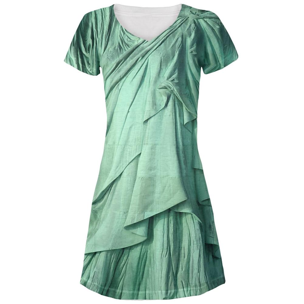 Statue of Liberty Lady Costume All Over Juniors V-Neck Dress