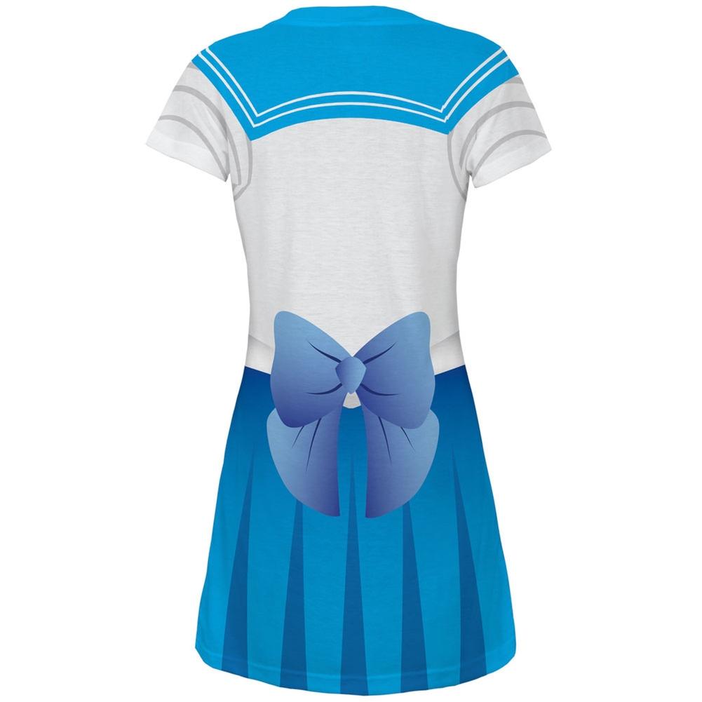 Anime Mercury Sailor Costume Juniors V-Neck Beach Cover-Up Dress