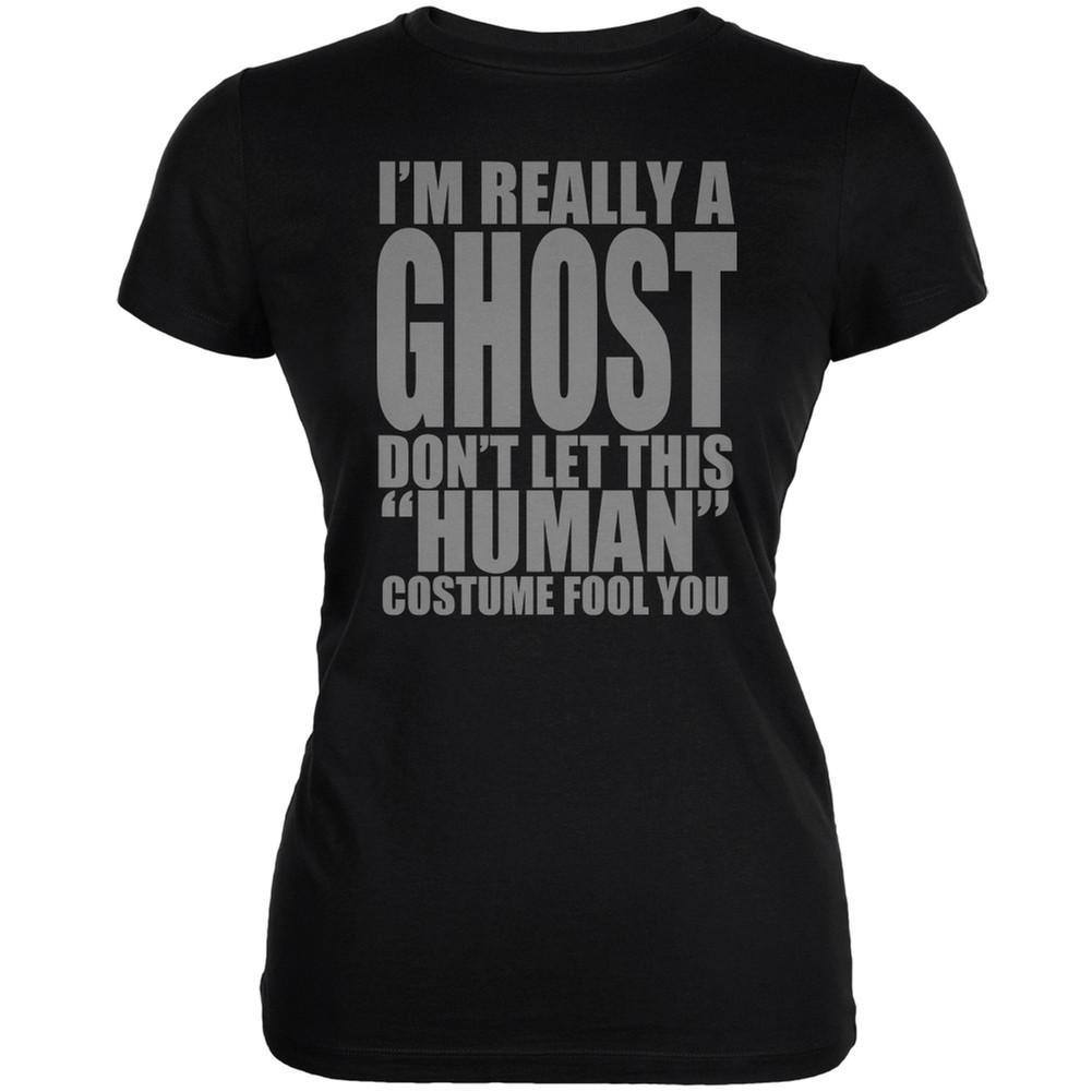 Halloween Human Ghost Costume Black Juniors Soft T-Shirt