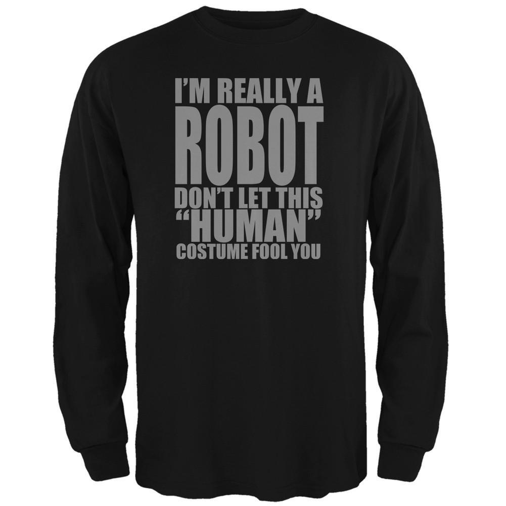 Halloween Human Robot Costume Black Adult Long Sleeve T-Shirt