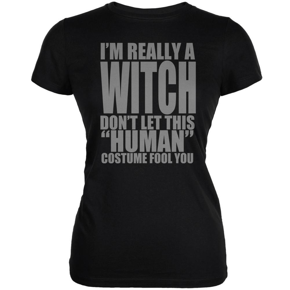 Halloween Human Witch Costume Black Juniors Soft T-Shirt