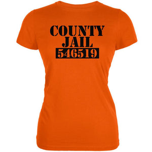 Halloween County Jail Inmate Costume Orange Juniors Soft T-Shirt