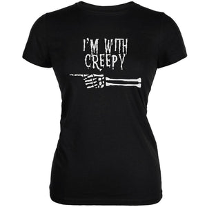 Halloween I'm With Creepy Black Juniors Soft T-Shirt