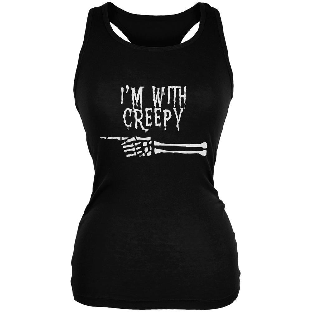 Halloween I'm With Creepy Black Juniors Soft Tank Top