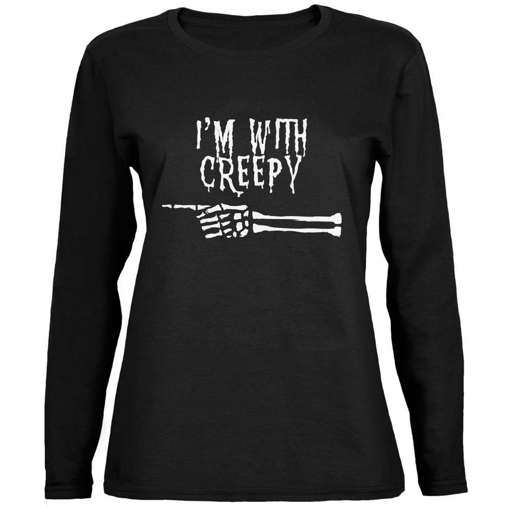 Halloween I'm With Creepy Black Womens Long Sleeve T-Shirt