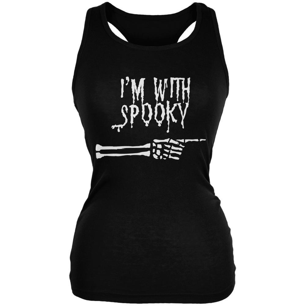 Halloween I'm With Spooky Black Juniors Soft Tank Top