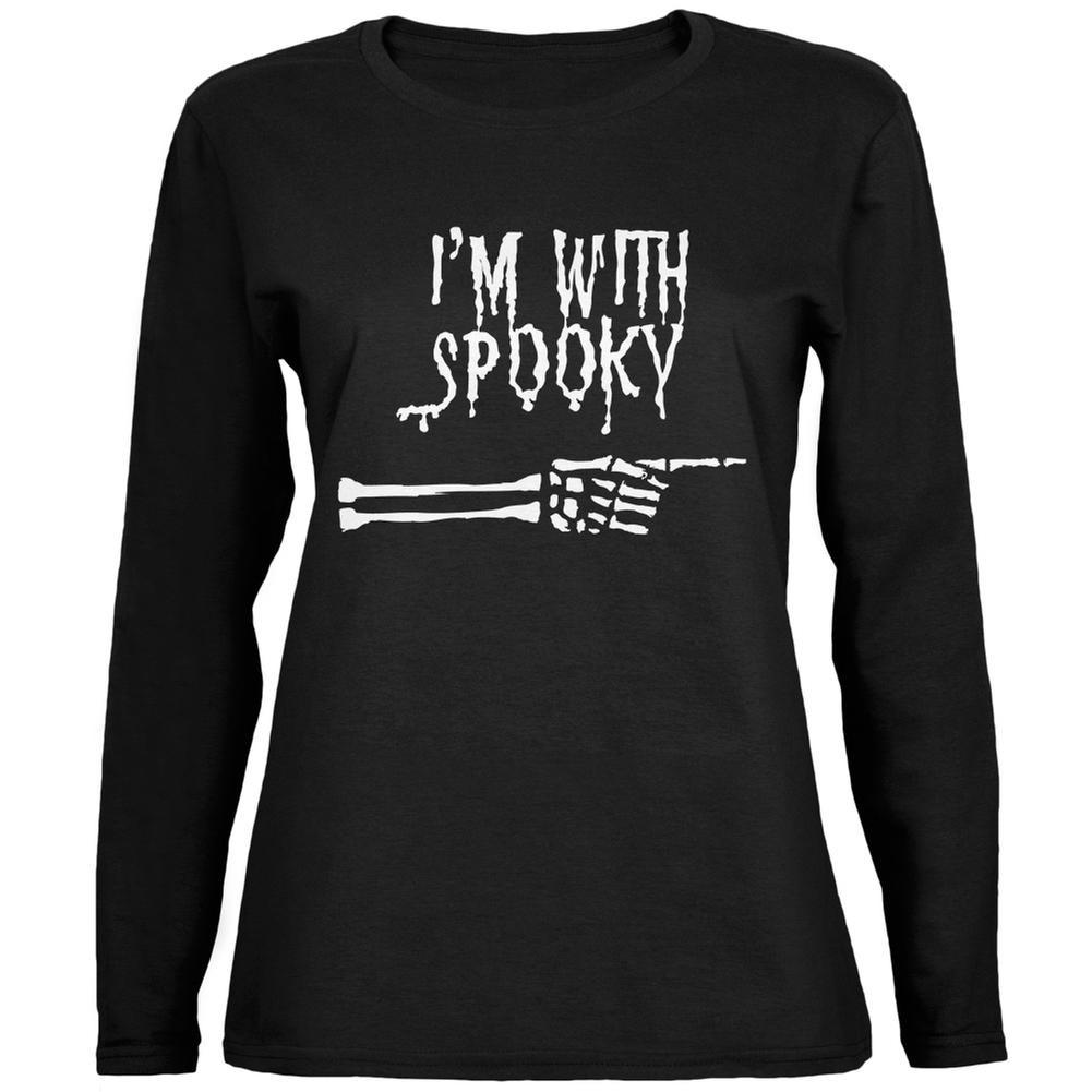 Halloween I'm With Spooky Black Womens Long Sleeve T-Shirt