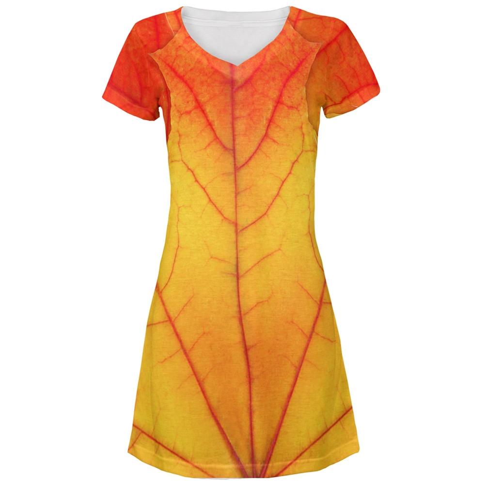 Halloween Autumn Fall Leaf Costume All Over Juniors V-Neck Dress