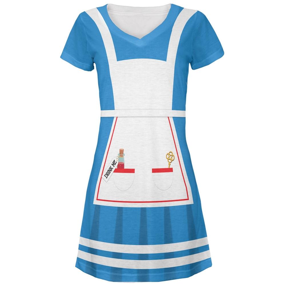 Halloween Alice in Wonderland Classic Costume All Over Juniors V-Neck Dress