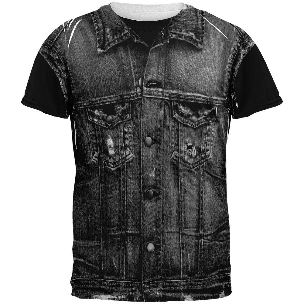 Halloween Black Motorcycle Denim Vest All Over Adult T-Shirt