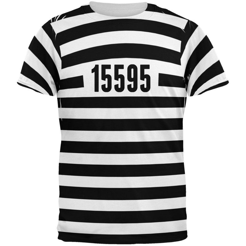 Halloween Prisoner Old Time Striped Costume All Over Adult T-Shirt