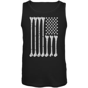 Halloween Skeleton Bones American Flag Black Adult Tank Top