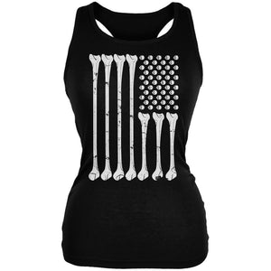 Halloween Skeleton Bones American Flag Black Juniors Soft Tank Top