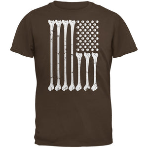 Halloween Skeleton Bones American Flag Brown Adult T-Shirt