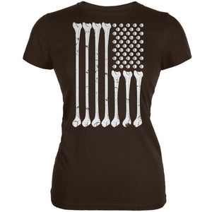 Halloween Skeleton Bones American Flag Brown Juniors Soft T-Shirt
