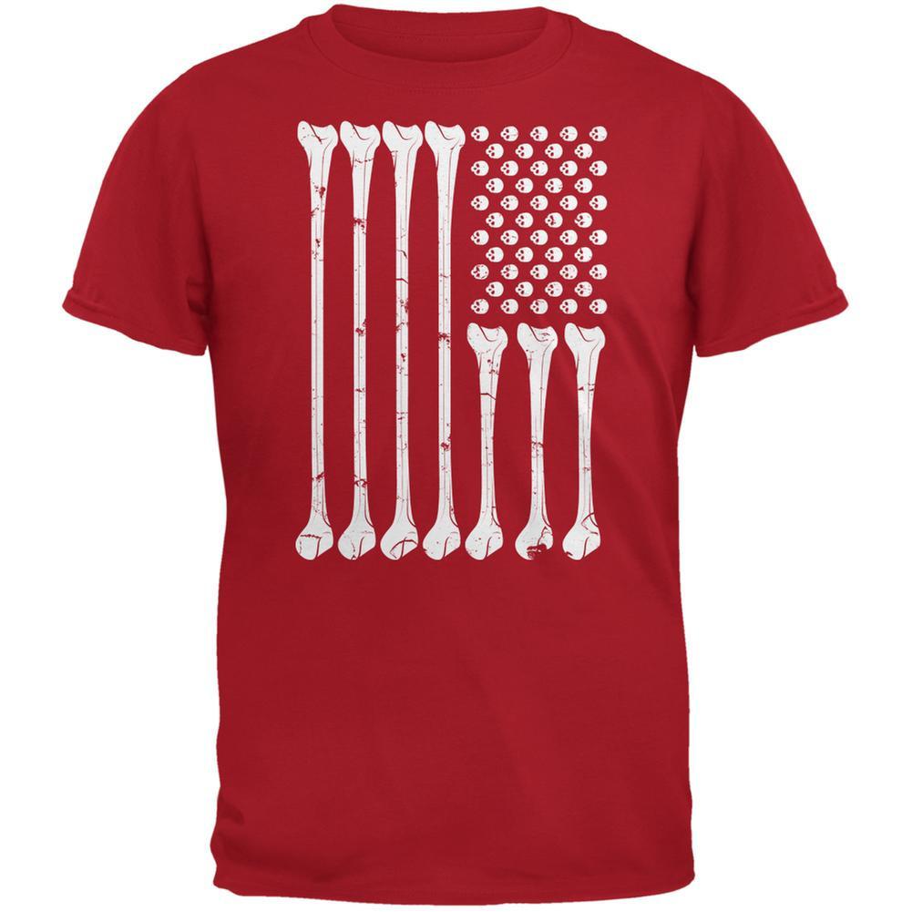 Halloween Skeleton Bones American Flag Red Adult T-Shirt