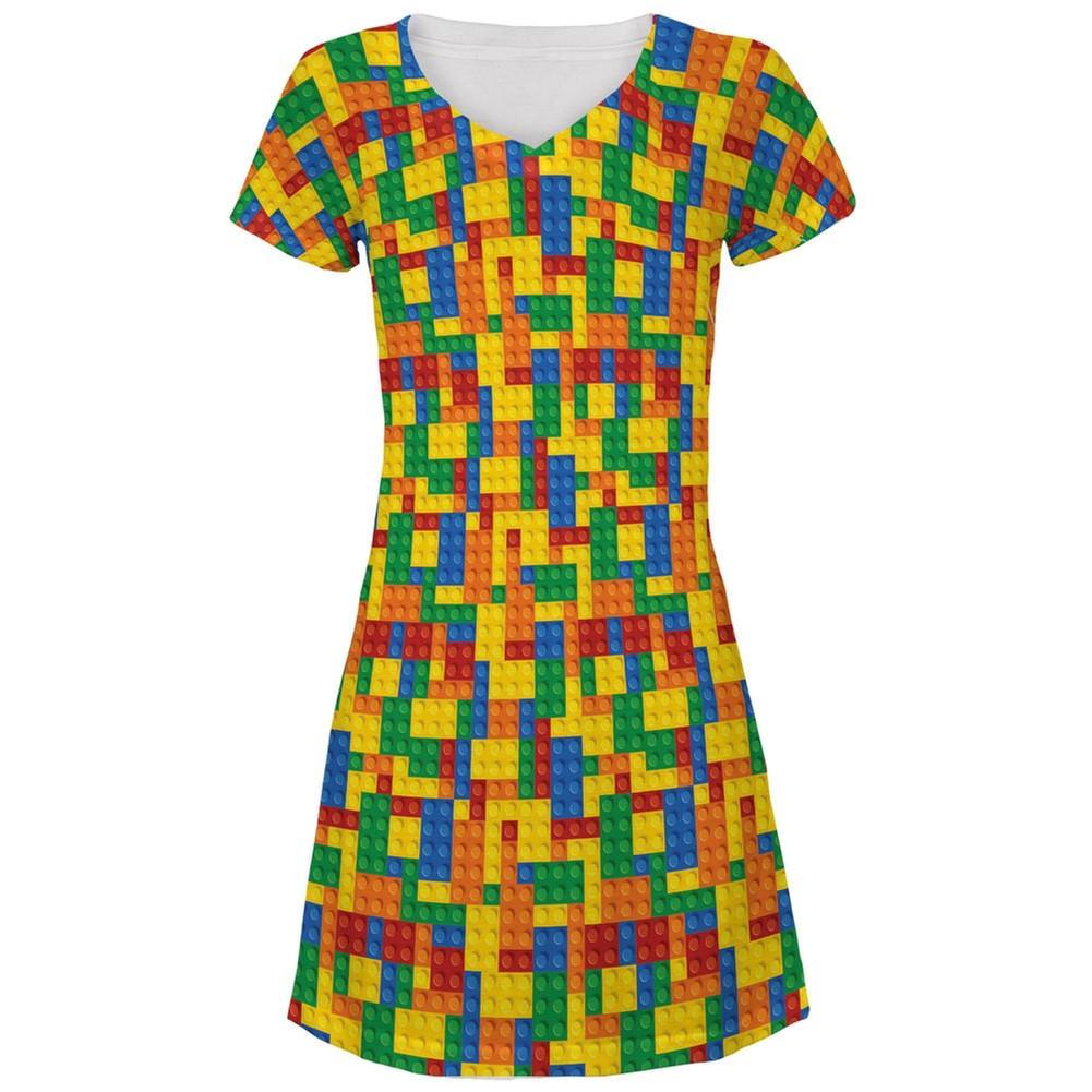 Halloween Building Blocks Costume All Over Juniors V-Neck Dress