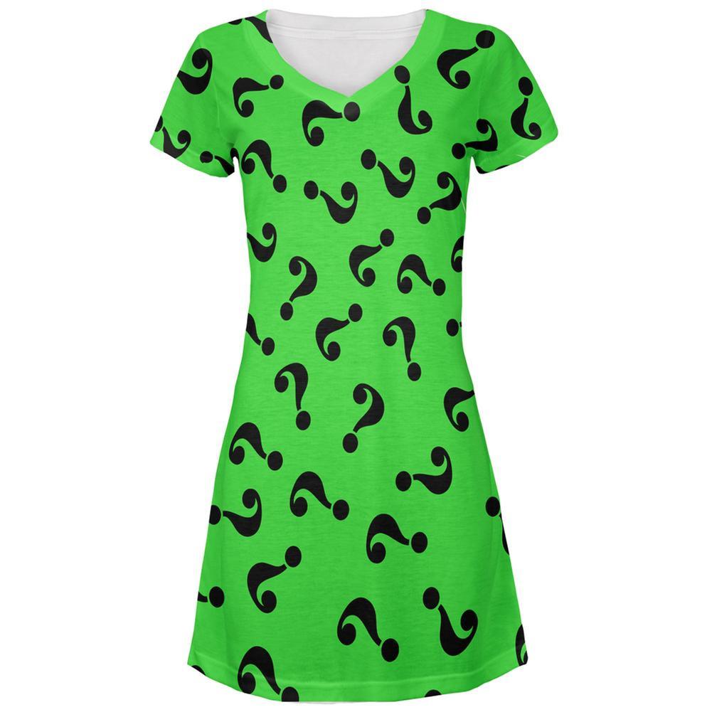 Halloween Riddle Me This Costume All Over Juniors V-Neck Dress
