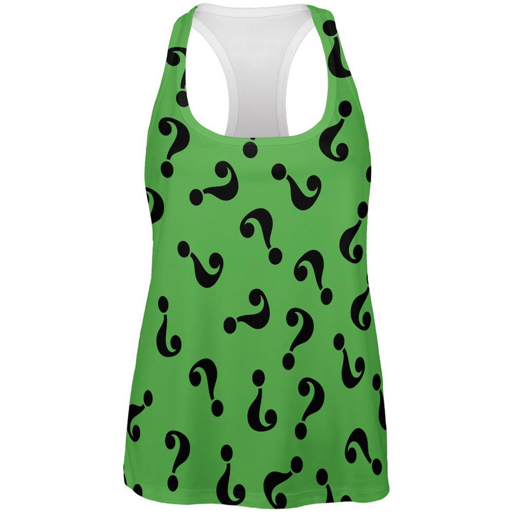Halloween Riddle Me This Costume All Over Womens Racerback Tank Top