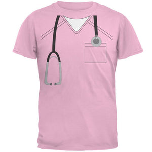 Halloween Doctor Scrubs Costume Light Pink Adult T-Shirt
