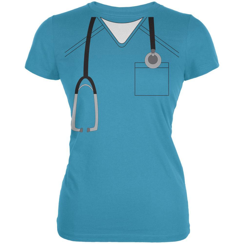 Halloween Doctor Scrubs Costume Aqua Juniors Soft T-Shirt