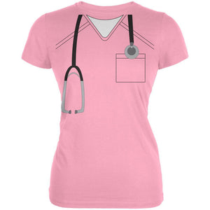 Halloween Doctor Scrubs Costume Light Pink Juniors Soft T-Shirt