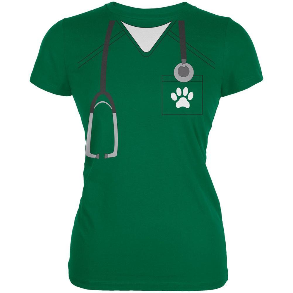 Halloween Vet Veterinarian Scrubs Costume Kelly Green Juniors Soft T-Shirt