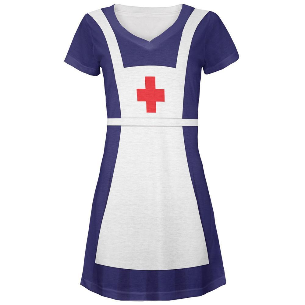 Halloween WWII 40's Nurse Costume All Over Juniors V-Neck Dress