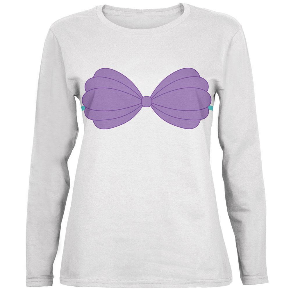 Halloween Purple Shell Bra Costume White Womens Long Sleeve T-Shirt