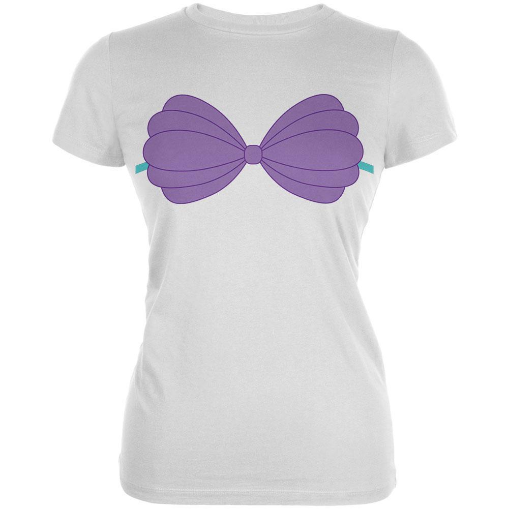 Halloween Purple Shell Bra Costume White Juniors Soft T-Shirt