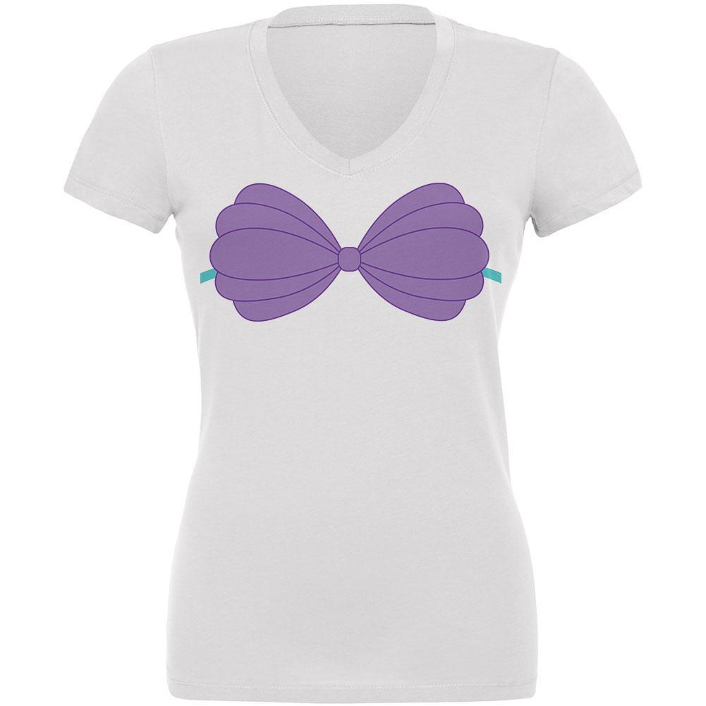 Halloween Purple Shell Bra Costume White Juniors V-Neck T-Shirt