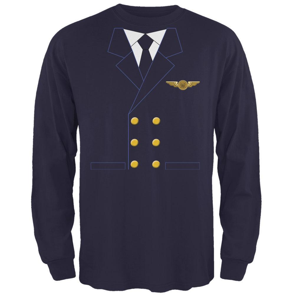 Halloween Airline Airplane Pilot Navy Adult Long Sleeve T-Shirt