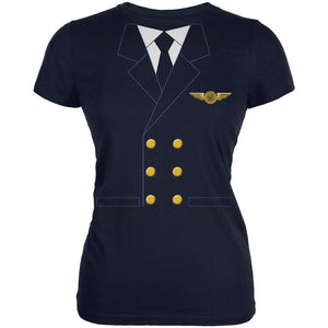Halloween Airline Airplane Pilot Navy Juniors Soft T-Shirt
