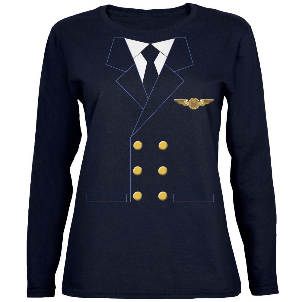 Halloween Airline Airplane Pilot Navy Womens Long Sleeve T-Shirt