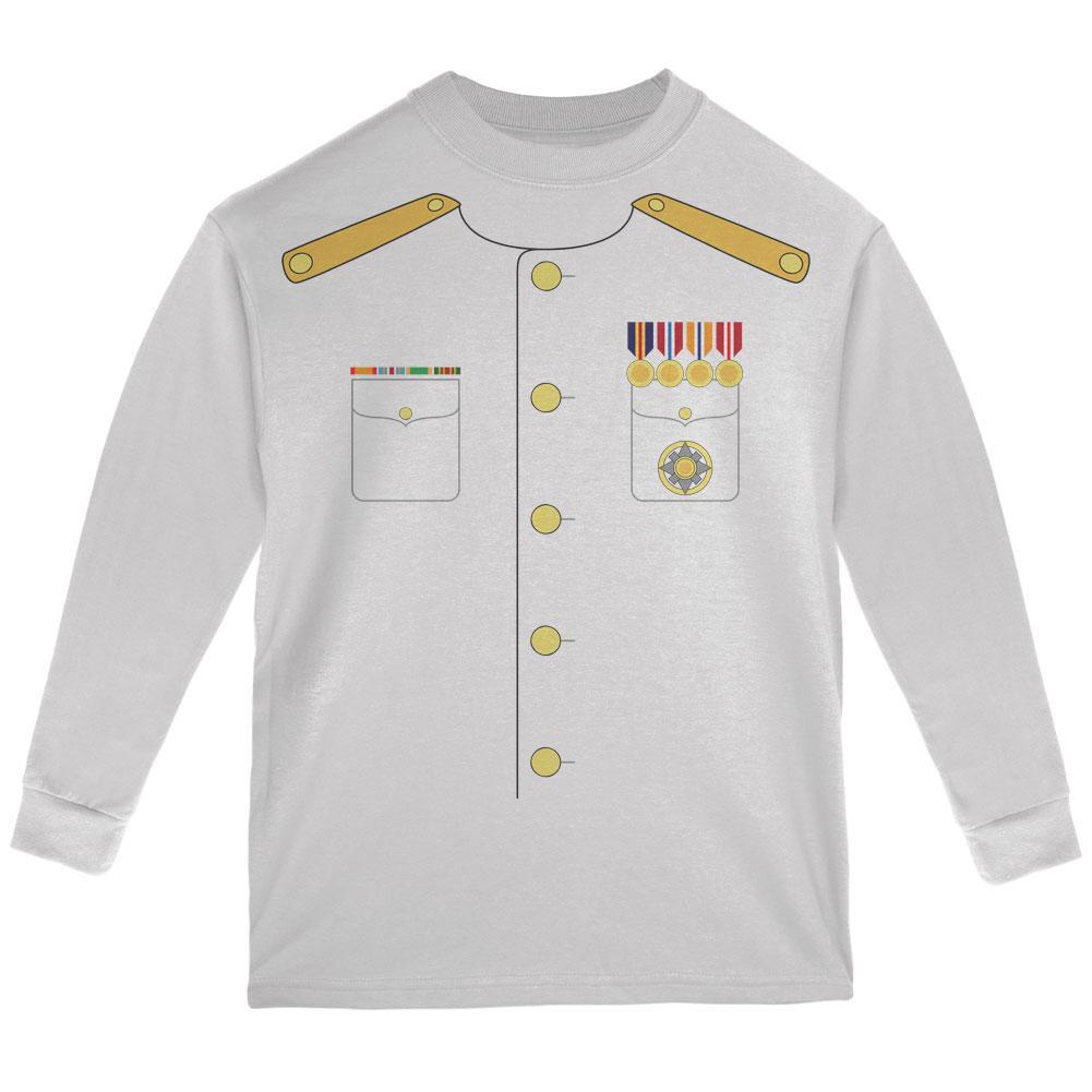 Halloween Navy Admiral Costume White Youth Long Sleeve T-Shirt