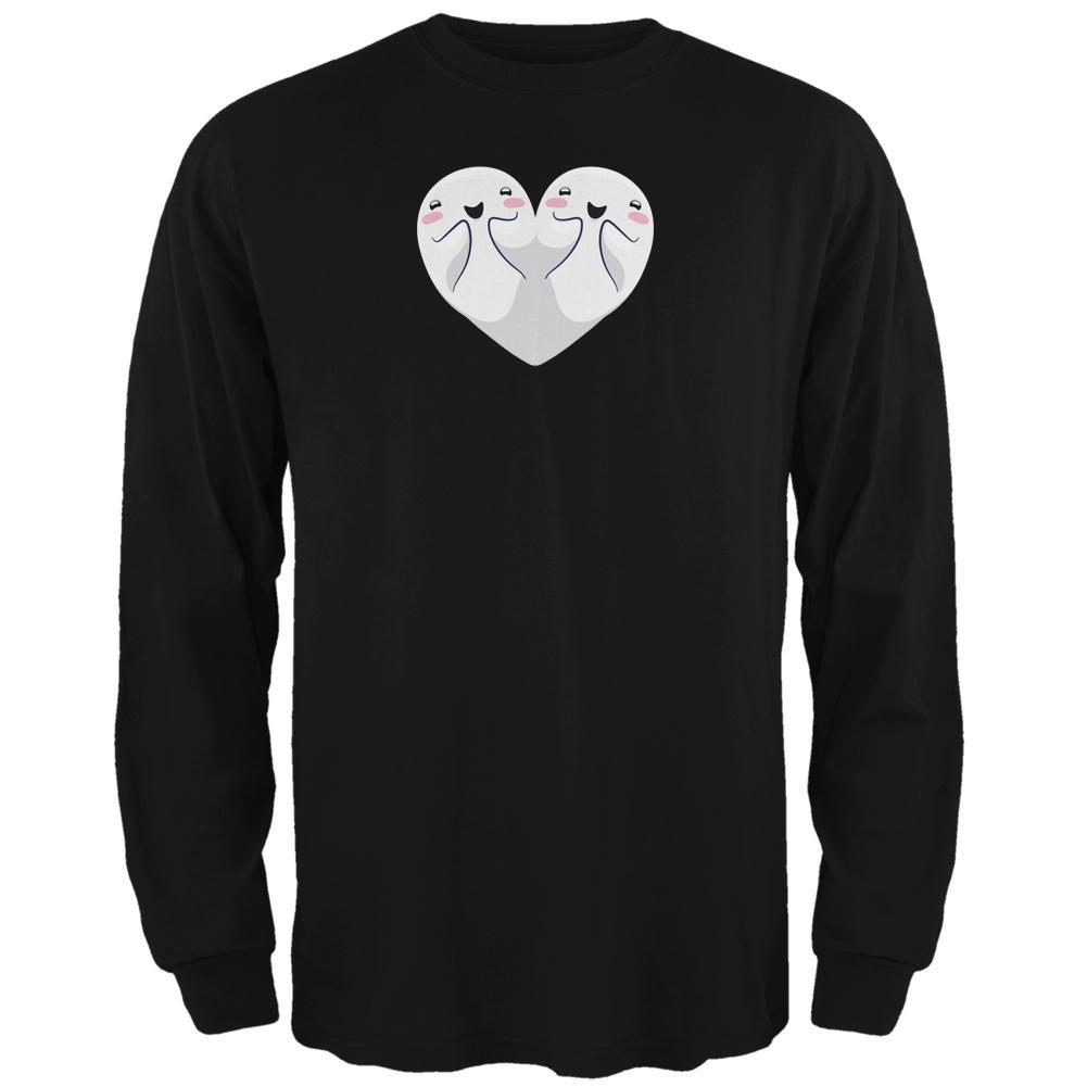 Halloween Heart Shaped Ghosts Black Adult Long Sleeve T-Shirt