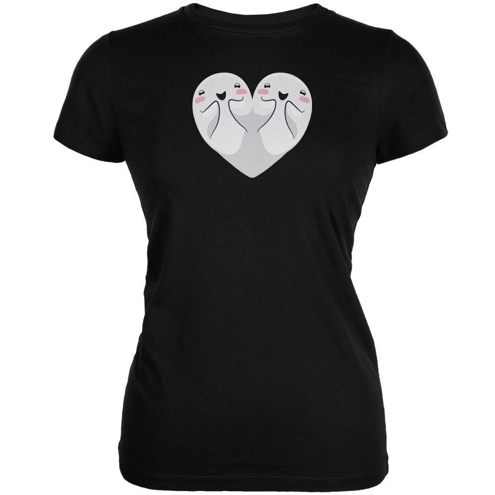 Halloween Heart Shaped Ghosts Black Juniors Soft T-Shirt
