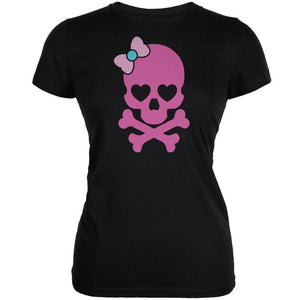 Halloween Pink Skull and Bow Black Juniors Soft T-Shirt