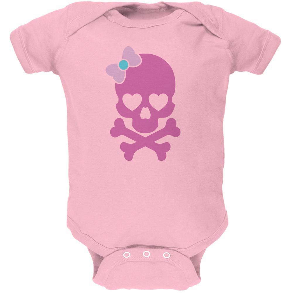Halloween Pink Skull and Bow Light Halloween Pink Soft Baby One Piece